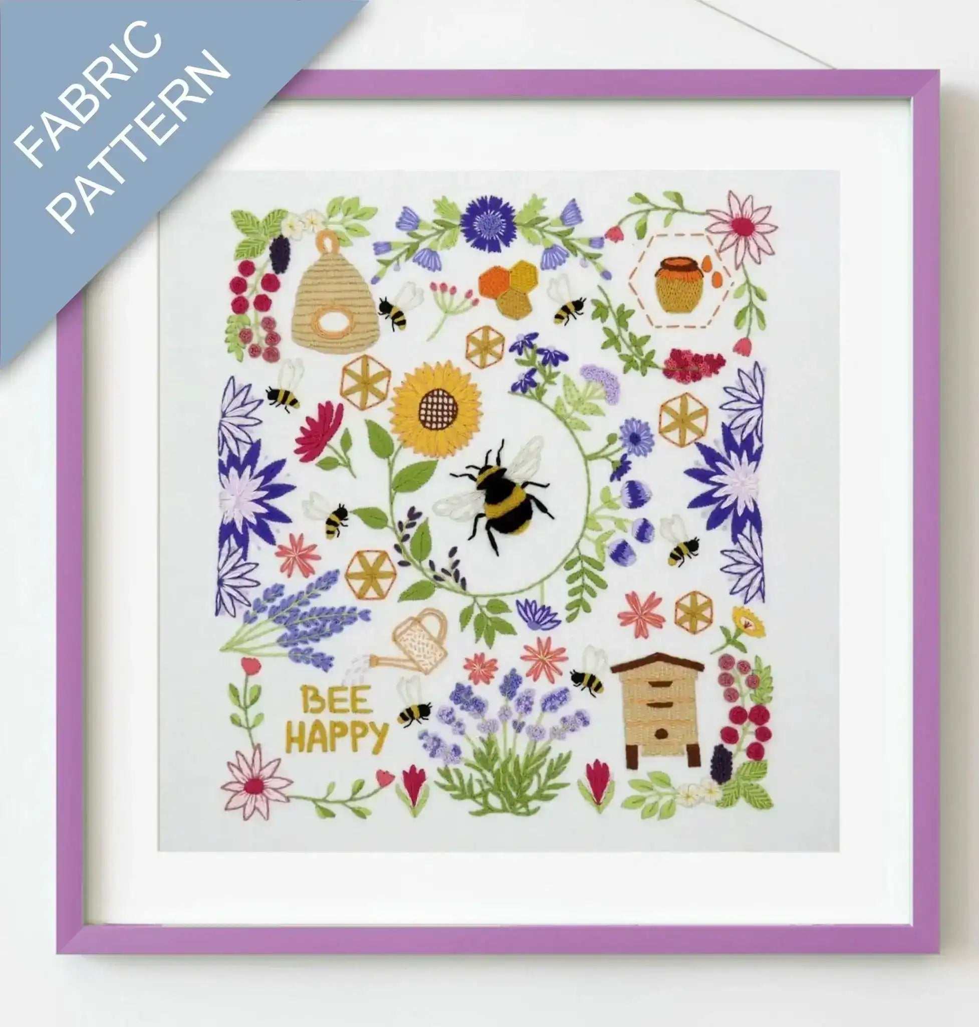 Bees and Blossoms Pre Printed Fabric Panel