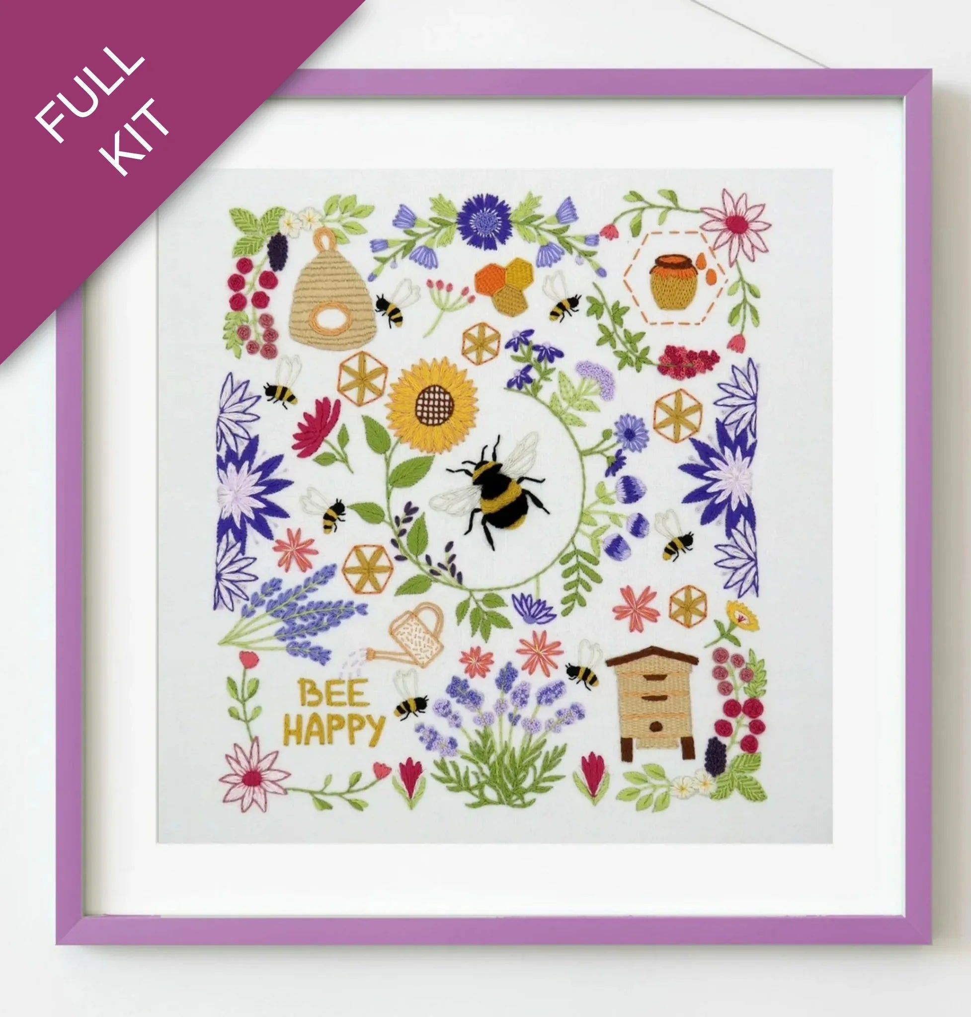 Colorful kit with bee and floral design on a white background