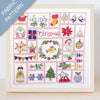 Fabric pattern with Christmas-themed designs on a white background