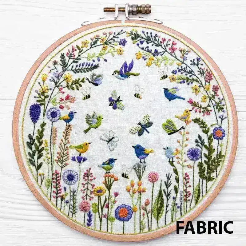 Pollinator party hand embroidery fabric pattern