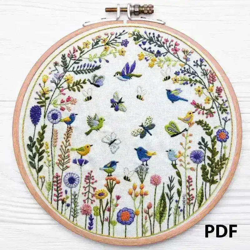 Pollinator party hand embroidery PDF pattern