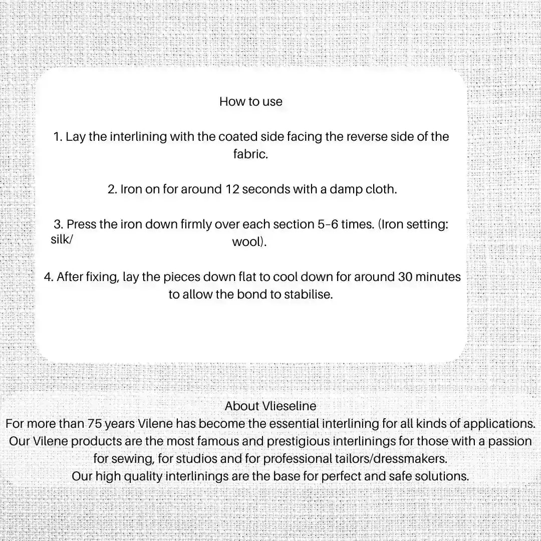 Text instructions on using interlining with a Vilene brand description below.