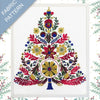 Colorful floral pattern with a white border on a fabric pattern label background