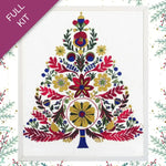 Colorful floral design with a white border on a patterned background