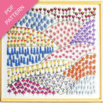 Colorful floral pattern with 'PDF Pattern' text on a pink and gold border.