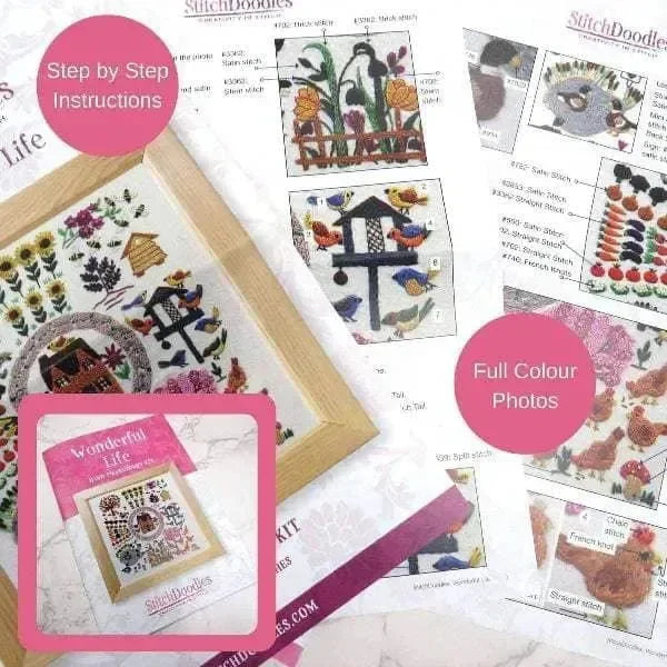 A Wonderful Life Hand Embroidery Kit , Embroidery Kit , StitchDoodles , Embroidery, embroidery hoop, embroidery hoop kit, Embroidery Kit, embroidery kit for adults, embroidery kit fro beginners, embroidery pattern, hand embroidery, hand embroidery fabric, hand embroidery kit, hand embroidery seat frame, modern embroidery kits, nurge embroidery hoop, nurge hoops, nurge seat stand, Printed Pattern, wildlife embroidery , StitchDoodles , shop.stitchdoodles.com