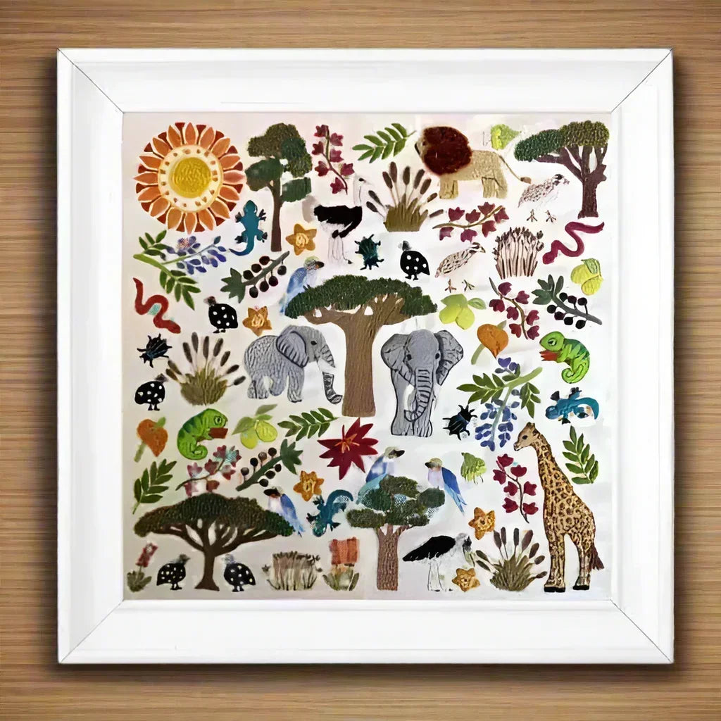 African Savanna, Hand Embroidery Kit , Embroidery Kit , StitchDoodles , A Wonderful Life Pattern, africa, african embroidery, Embroidery, embroidery hoop, embroidery hoop kit, Embroidery Kit, embroidery kit for adults, embroidery kit fro beginners, embroidery pattern, hand embroidery, hand embroidery fabric, hand embroidery kit, hand embroidery seat frame, hand embroidery thread, modern embroidery kits, nurge embroidery hoop, Printed Pattern , StitchDoodles , shop.stitchdoodles.com