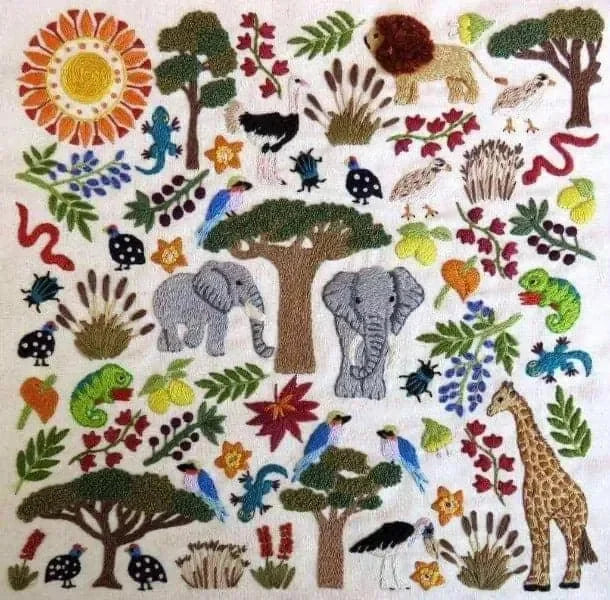 African Savanna, Hand Embroidery Kit , Embroidery Kit , StitchDoodles , A Wonderful Life Pattern, africa, african embroidery, Embroidery, embroidery hoop, embroidery hoop kit, Embroidery Kit, embroidery kit for adults, embroidery kit fro beginners, embroidery pattern, hand embroidery, hand embroidery fabric, hand embroidery kit, hand embroidery seat frame, hand embroidery thread, modern embroidery kits, nurge embroidery hoop, Printed Pattern , StitchDoodles , shop.stitchdoodles.com