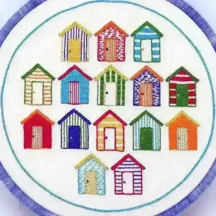 Beach Huts Hand Embroidery Pattern , PDF Download , StitchDoodles , beginner embroidery, Embroidery, embroidery hoop, embroidery hoop kit, Embroidery Kit, embroidery kit for adults, embroidery kit fro beginners, embroidery pattern, hand embroidery, hand embroidery fabric, hand embroidery seat frame, modern embroidery kits, nurge embroidery hoop, PDF pattern, Printed Pattern , StitchDoodles , shop.stitchdoodles.com