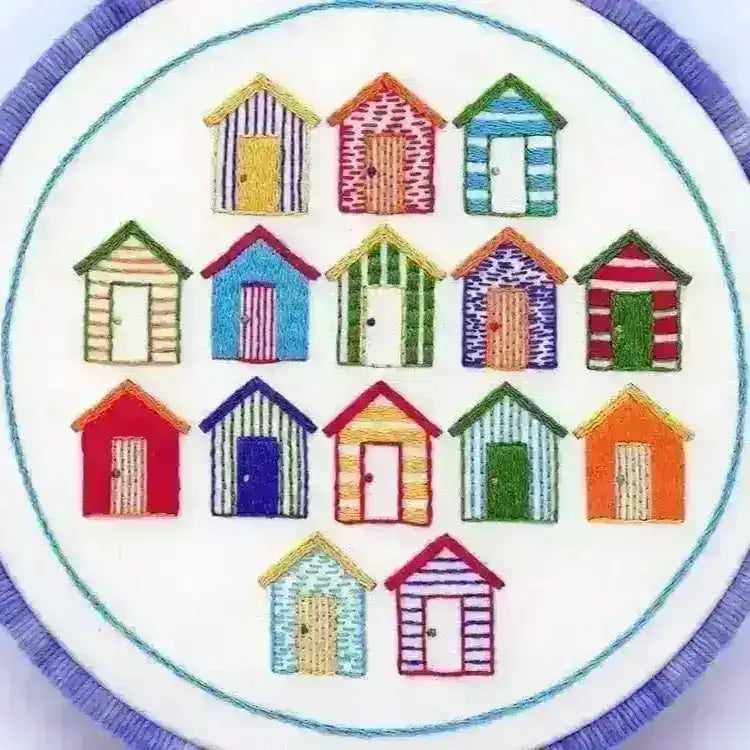 Beach Huts Hand Embroidery Pattern , PDF Download , StitchDoodles , beginner embroidery, Embroidery, embroidery hoop, embroidery hoop kit, Embroidery Kit, embroidery kit for adults, embroidery kit fro beginners, embroidery pattern, hand embroidery, hand embroidery fabric, hand embroidery seat frame, modern embroidery kits, nurge embroidery hoop, PDF pattern, Printed Pattern , StitchDoodles , shop.stitchdoodles.com