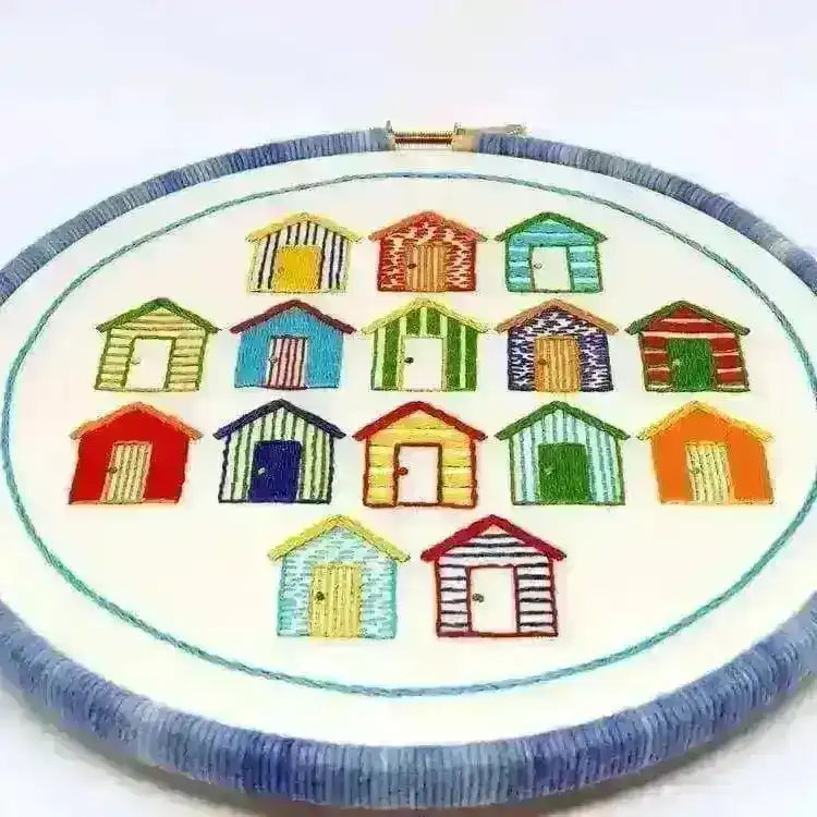 Beach Huts Hand Embroidery Pattern , PDF Download , StitchDoodles , beginner embroidery, Embroidery, embroidery hoop, embroidery hoop kit, Embroidery Kit, embroidery kit for adults, embroidery kit fro beginners, embroidery pattern, hand embroidery, hand embroidery fabric, hand embroidery seat frame, modern embroidery kits, nurge embroidery hoop, PDF pattern, Printed Pattern , StitchDoodles , shop.stitchdoodles.com