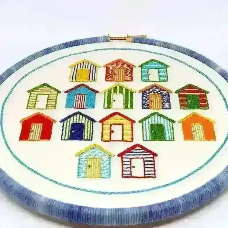 Beach Huts Hand Embroidery Pattern , PDF Download , StitchDoodles , beginner embroidery, Embroidery, embroidery hoop, embroidery hoop kit, Embroidery Kit, embroidery kit for adults, embroidery kit fro beginners, embroidery pattern, hand embroidery, hand embroidery fabric, hand embroidery seat frame, modern embroidery kits, nurge embroidery hoop, PDF pattern, Printed Pattern , StitchDoodles , shop.stitchdoodles.com
