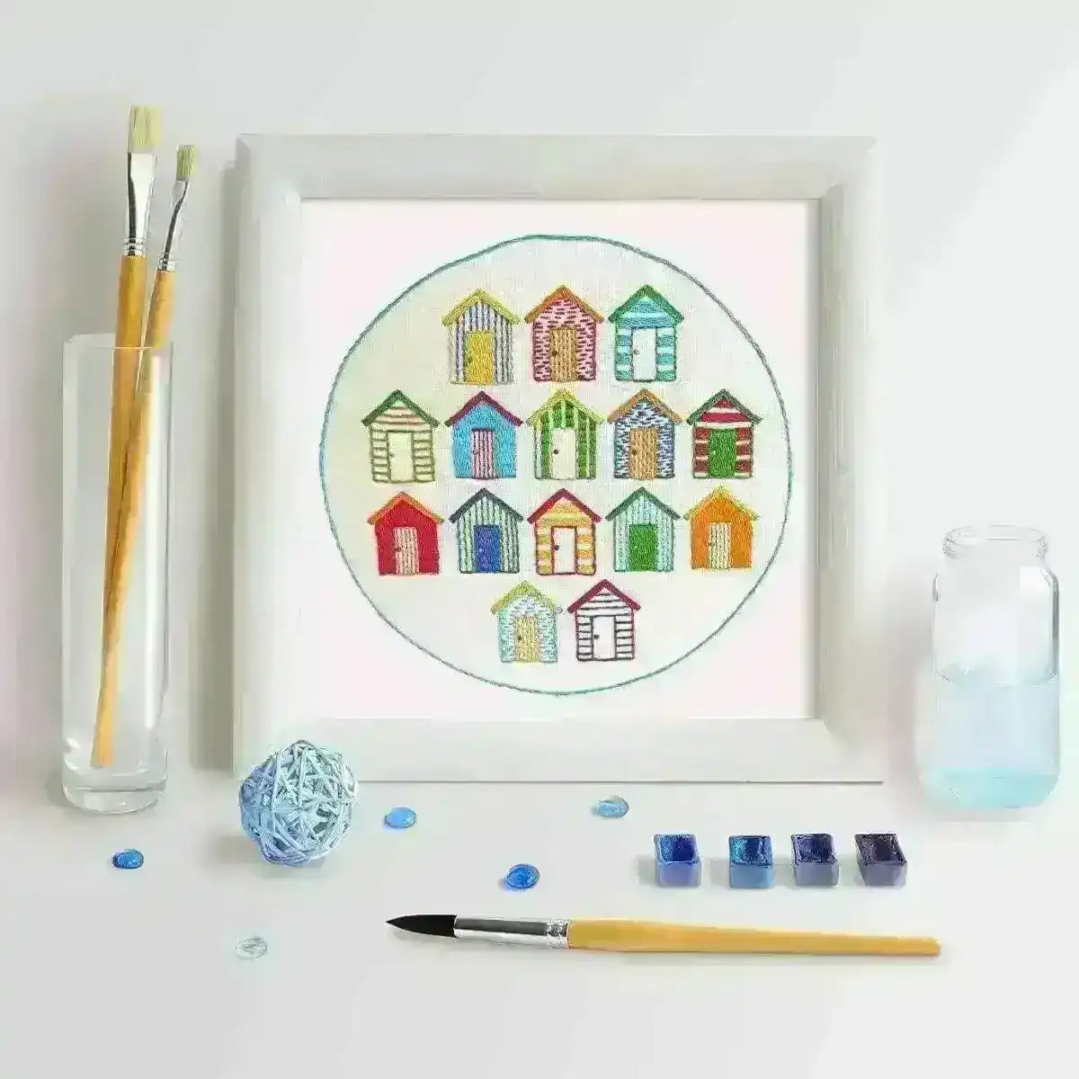 Beach Huts Hand Embroidery Pattern , PDF Download , StitchDoodles , beginner embroidery, Embroidery, embroidery hoop, embroidery hoop kit, Embroidery Kit, embroidery kit for adults, embroidery kit fro beginners, embroidery pattern, hand embroidery, hand embroidery fabric, hand embroidery seat frame, modern embroidery kits, nurge embroidery hoop, PDF pattern, Printed Pattern , StitchDoodles , shop.stitchdoodles.com