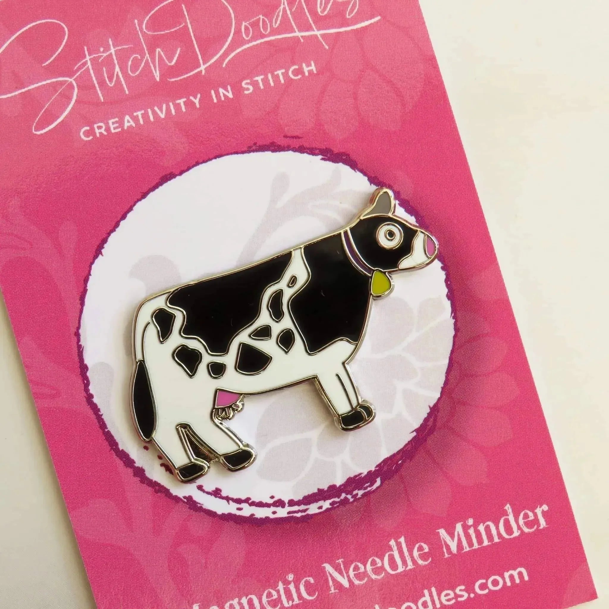 Beautiful Hard Enamel Needle Minder: Beautiful Cow , Embroidery Supplies , StitchDoodles , embroidery hoop kit, Embroidery Kit, embroidery kit for adults, embroidery kit fro beginners, modern embroidery kits, needleminder , StitchDoodles , shop.stitchdoodles.com