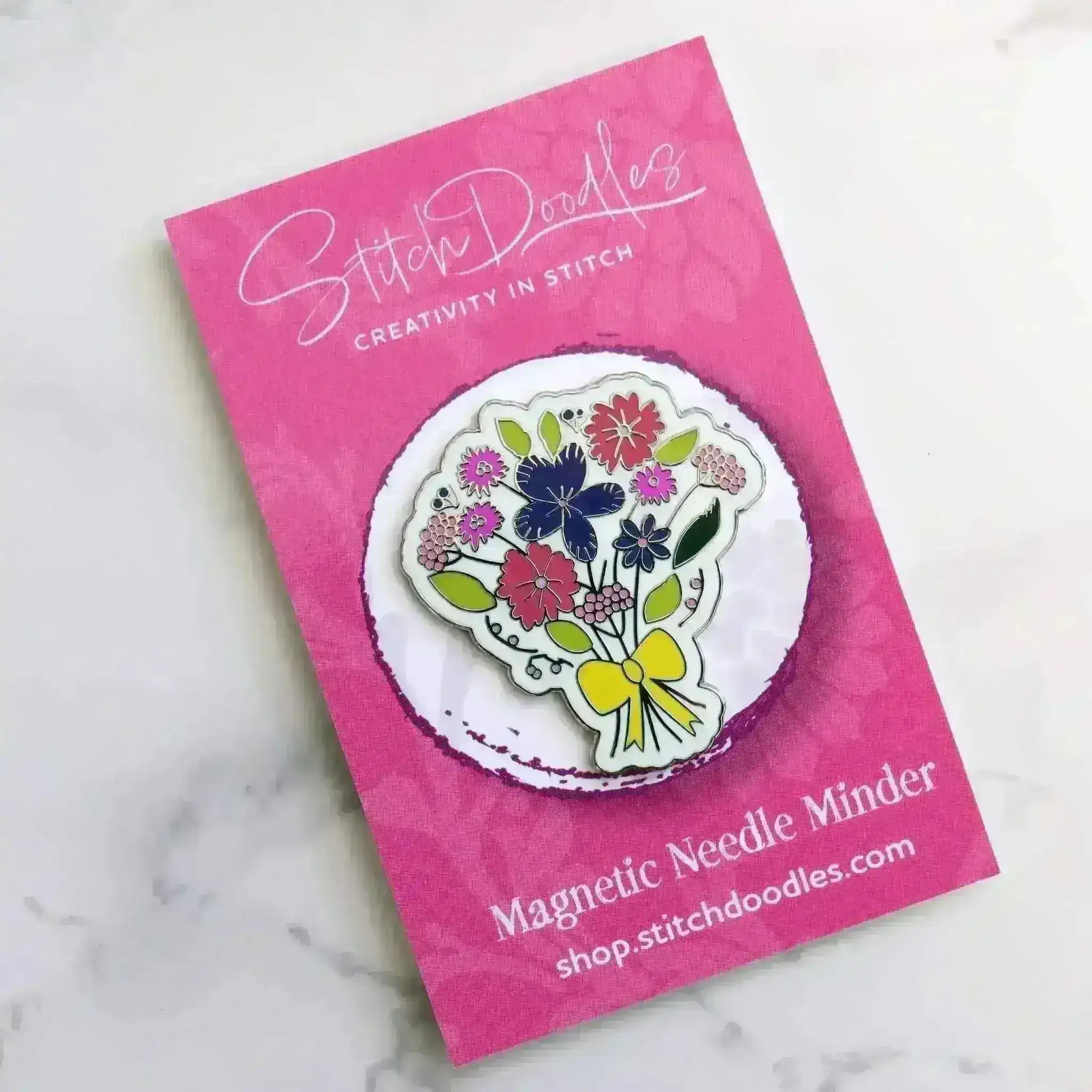Beautiful Hard Enamel Needle Minder: Bouquet , Embroidery Supplies , StitchDoodles , embroidery hoop kit, Embroidery Kit, embroidery kit for adults, embroidery kit fro beginners, modern embroidery kits , StitchDoodles , shop.stitchdoodles.com