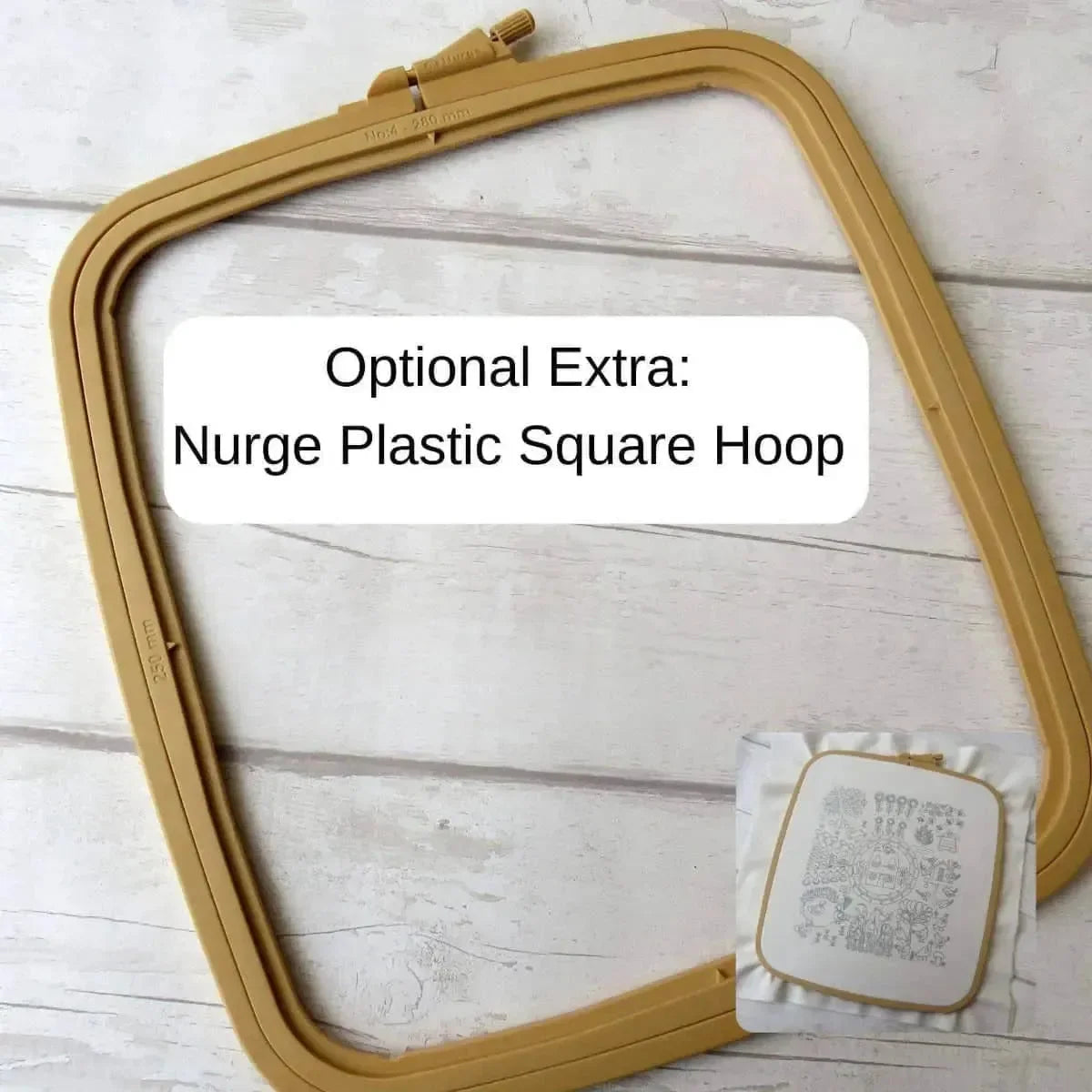 Nurge plastic square hoop on a light wooden surface