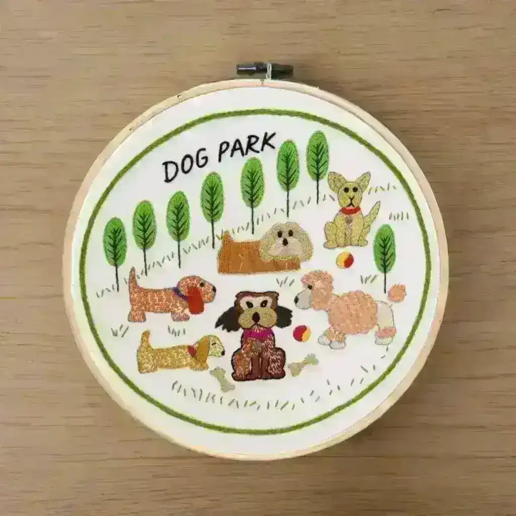 Dog Park, Pre Printed Embroidery Fabric Panel , Pre Printed Fabric Pattern , StitchDoodles , Embroidery, embroidery hoop, embroidery hoop kit, embroidery kits for adults, embroidery kits for beginners, embroidery pattern, hand embroidery, hand embroidery fabric, hand embroidery kit, hand embroidery seat frame, modern embroidery kits, nurge embroidery hoop, PDF pattern, Printed Pattern, unique embroidery kits , StitchDoodles , shop.stitchdoodles.com