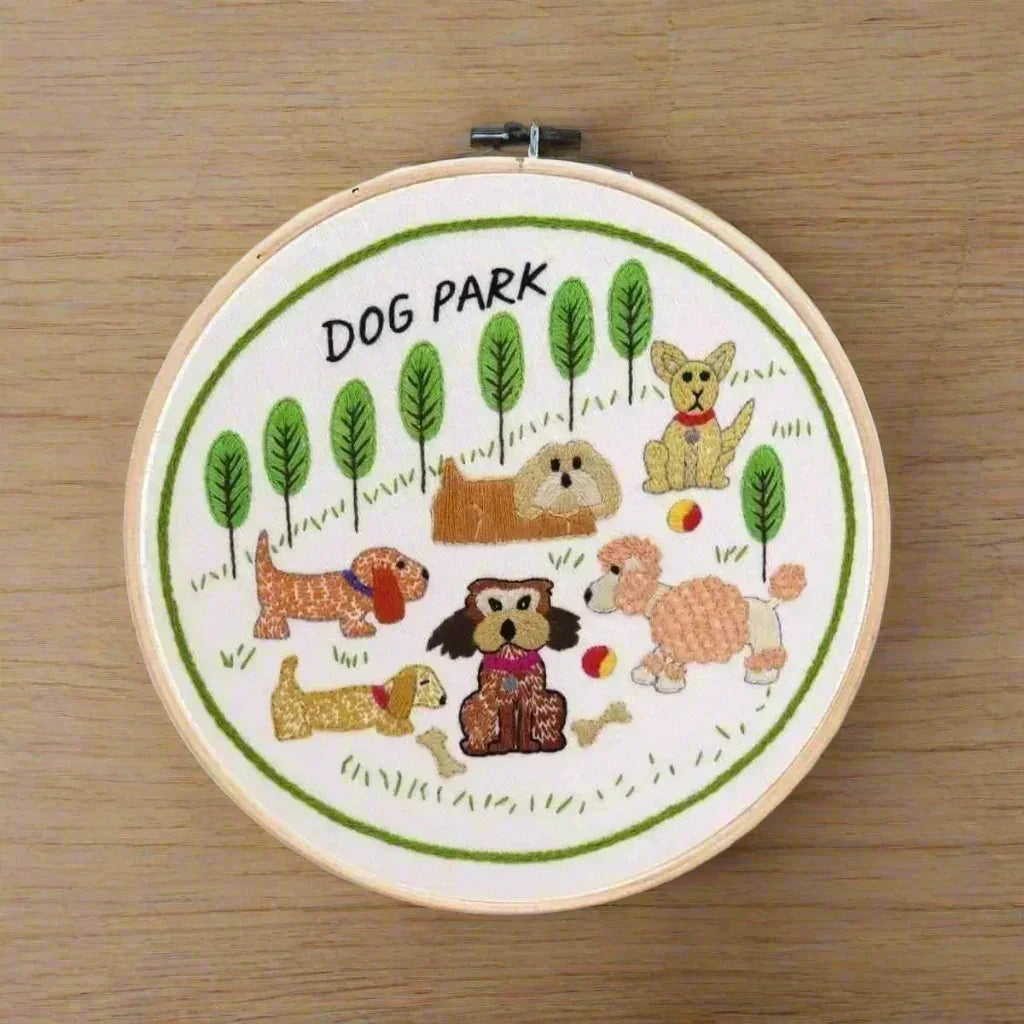 Dog Park, Pre Printed Embroidery Fabric Panel , Pre Printed Fabric Pattern , StitchDoodles , Embroidery, embroidery hoop, embroidery hoop kit, embroidery kits for adults, embroidery kits for beginners, embroidery pattern, hand embroidery, hand embroidery fabric, hand embroidery kit, hand embroidery seat frame, modern embroidery kits, nurge embroidery hoop, PDF pattern, Printed Pattern, unique embroidery kits , StitchDoodles , shop.stitchdoodles.com