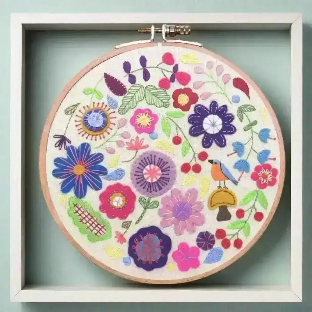 Enchanted Garden, Pre Printed Fabric Panel PLUS PDF Pattern , Pre Printed Fabric Pattern , StitchDoodles , embroidery hoop kit, embroidery kits for adults, embroidery kits for beginners, flower embroidery, hand embroidery, hand embroidery fabric, modern embroidery kits, unique embroidery kits , StitchDoodles , shop.stitchdoodles.com
