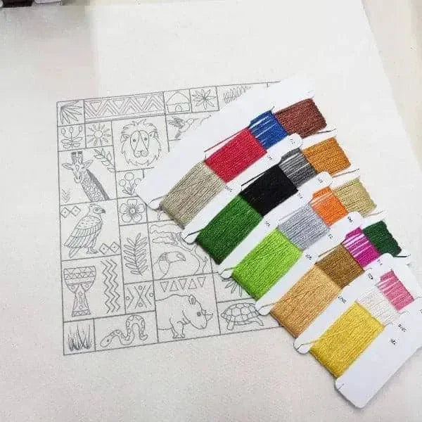 Escape to Africa Hand Embroidery Kit , Embroidery Kit , StitchDoodles , Embroidery, embroidery hoop, embroidery hoop kit, Embroidery Kit, embroidery kit for adults, embroidery kit fro beginners, embroidery pattern, hand embroidery, hand embroidery fabric, hand embroidery kit, hand embroidery seat frame, modern embroidery kits, nurge embroidery hoop, nurge hoops, nurge seat stand, Printed Pattern, wildlife embroidery , StitchDoodles , shop.stitchdoodles.com