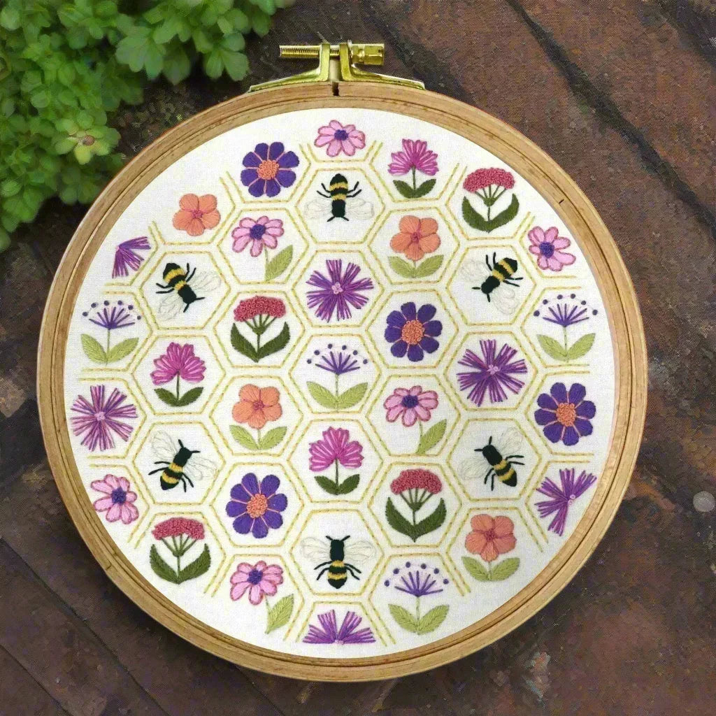 Flower Hive Hand Embroidery Kit , Embroidery Kit , StitchDoodles , beginner embroidery, embroidery hoop kit, embroidery kits for adults, embroidery kits for beginners, flower embroidery, hand embroidery, hand embroidery kit, modern embroidery kits, unique embroidery kits , StitchDoodles , shop.stitchdoodles.com