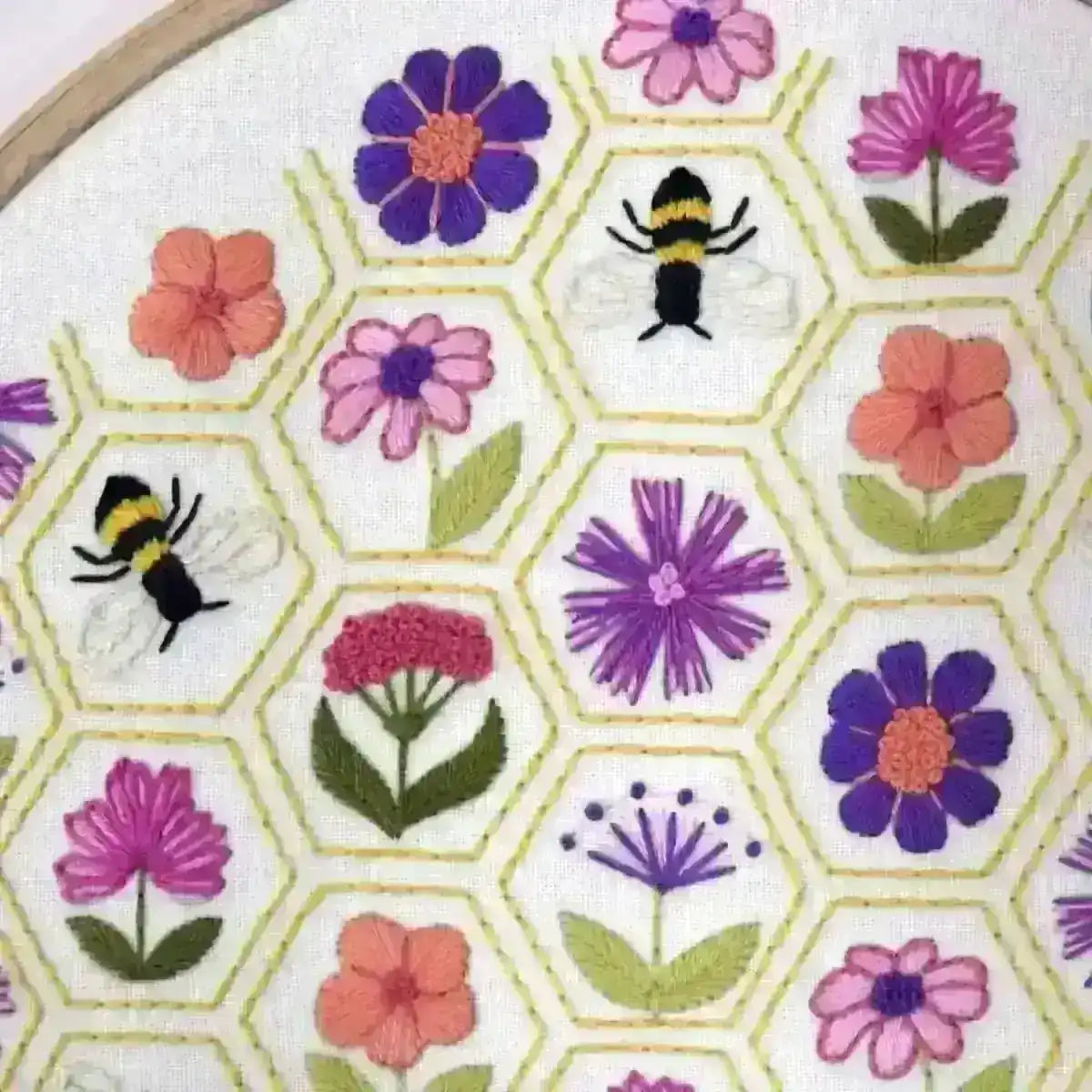 Flower Hive Hand Embroidery Pattern , PDF Download , StitchDoodles , embroidery hoop kit, embroidery kits for adults, embroidery kits for beginners, embroidery patern, flower embroidery, hand embroidery, modern embroidery kits, unique embroidery kits , StitchDoodles , shop.stitchdoodles.com