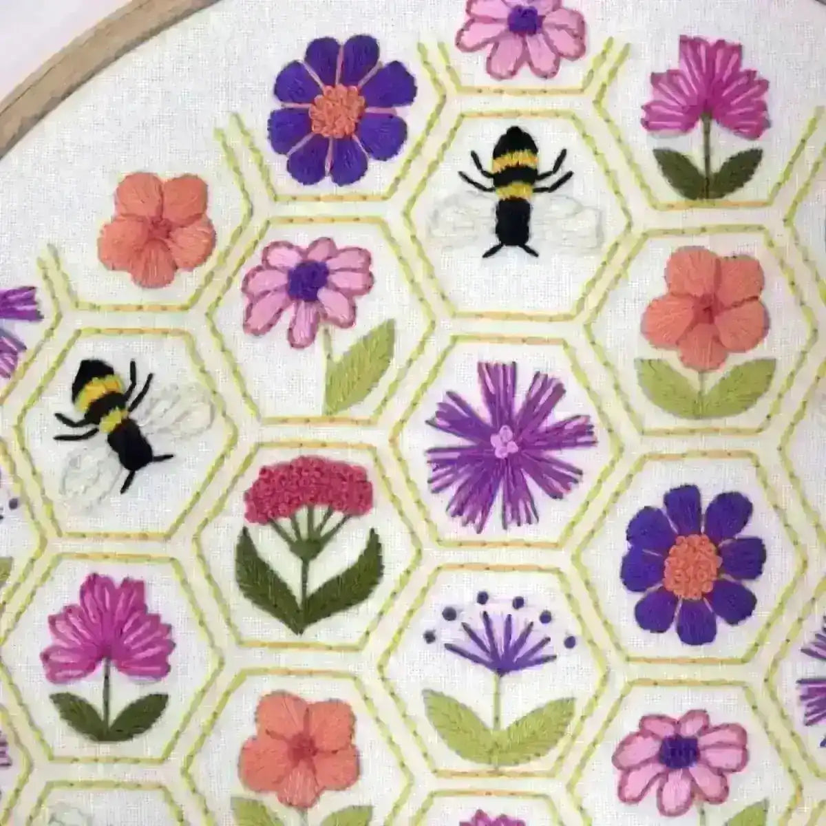 Flower Hive Hand Embroidery Pattern , PDF Download , StitchDoodles , embroidery hoop kit, embroidery kits for adults, embroidery kits for beginners, embroidery patern, flower embroidery, hand embroidery, modern embroidery kits, unique embroidery kits , StitchDoodles , shop.stitchdoodles.com