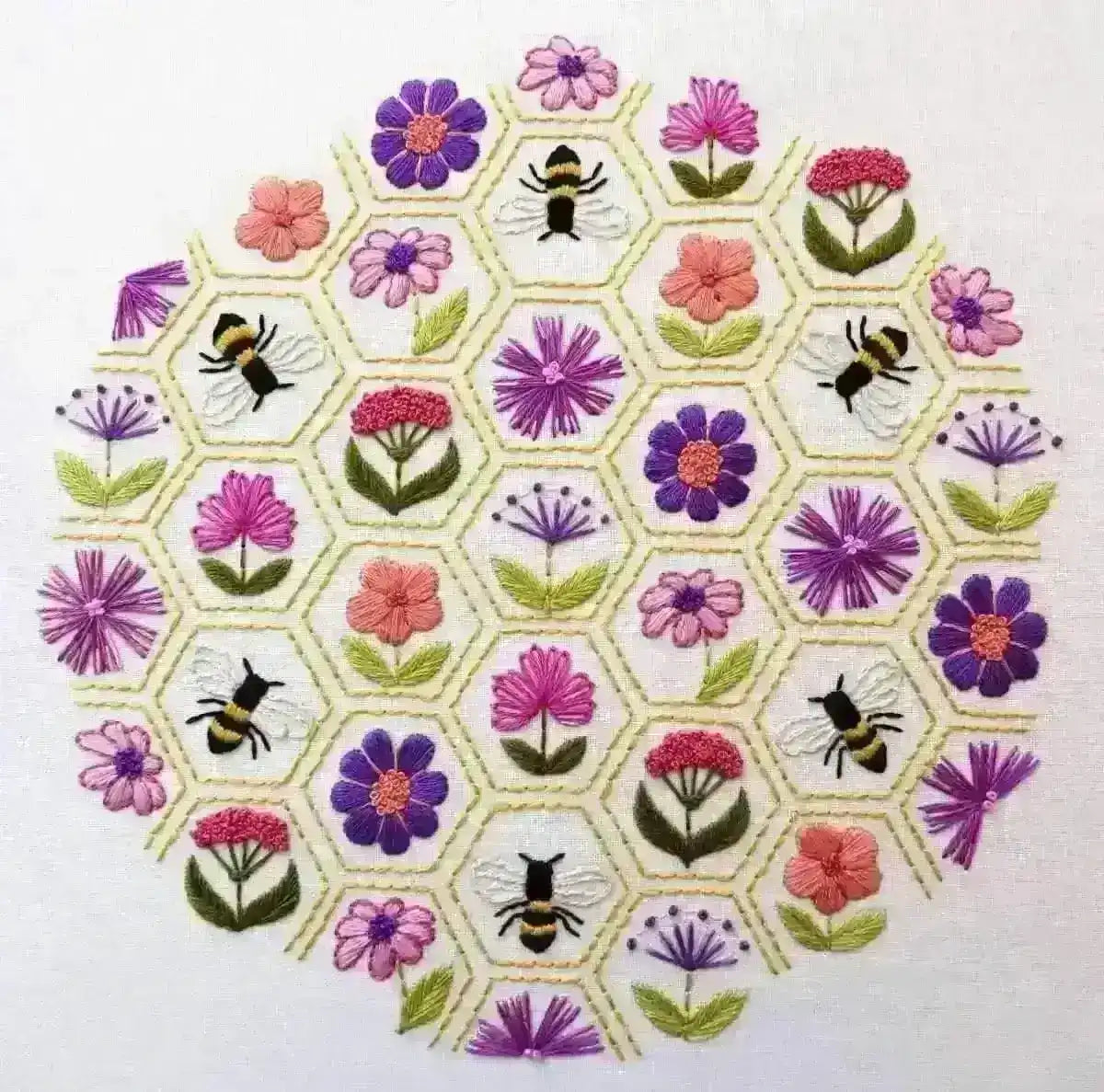 Flower Hive, Pre Printed Embroidery Fabric Panel , Pre Printed Fabric Pattern , StitchDoodles , embroidery hoop kit, embroidery kits for adults, embroidery kits for beginners, hand embroidery, hand embroidery fabric, modern embroidery kits, unique embroidery kits , StitchDoodles , shop.stitchdoodles.com