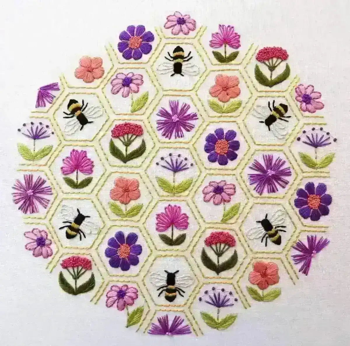 Flower Hive, Pre Printed Embroidery Fabric Panel , Pre Printed Fabric Pattern , StitchDoodles , embroidery hoop kit, embroidery kits for adults, embroidery kits for beginners, hand embroidery, hand embroidery fabric, modern embroidery kits, unique embroidery kits , StitchDoodles , shop.stitchdoodles.com