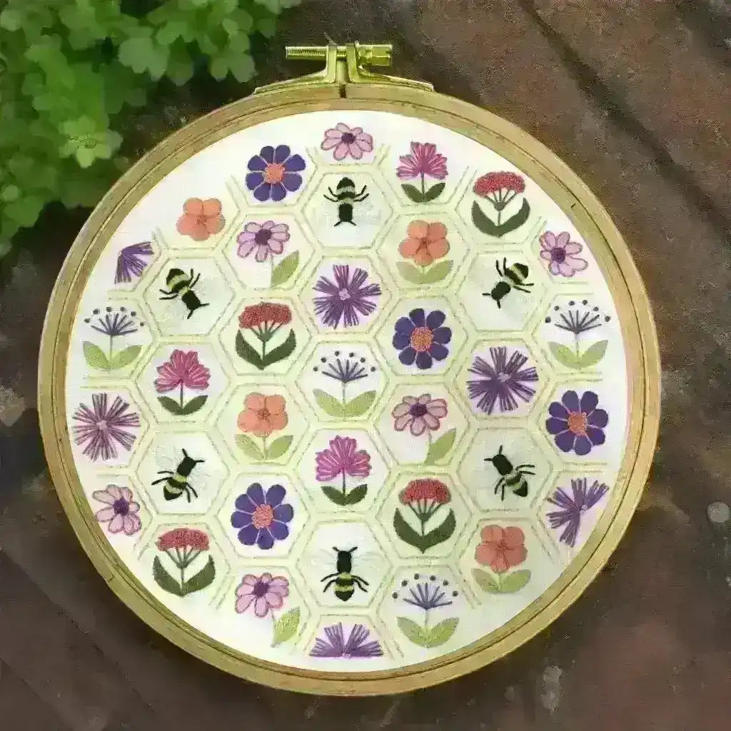 Flower Hive, Pre Printed Embroidery Fabric Panel , Pre Printed Fabric Pattern , StitchDoodles , embroidery hoop kit, embroidery kits for adults, embroidery kits for beginners, hand embroidery, hand embroidery fabric, modern embroidery kits, unique embroidery kits , StitchDoodles , shop.stitchdoodles.com
