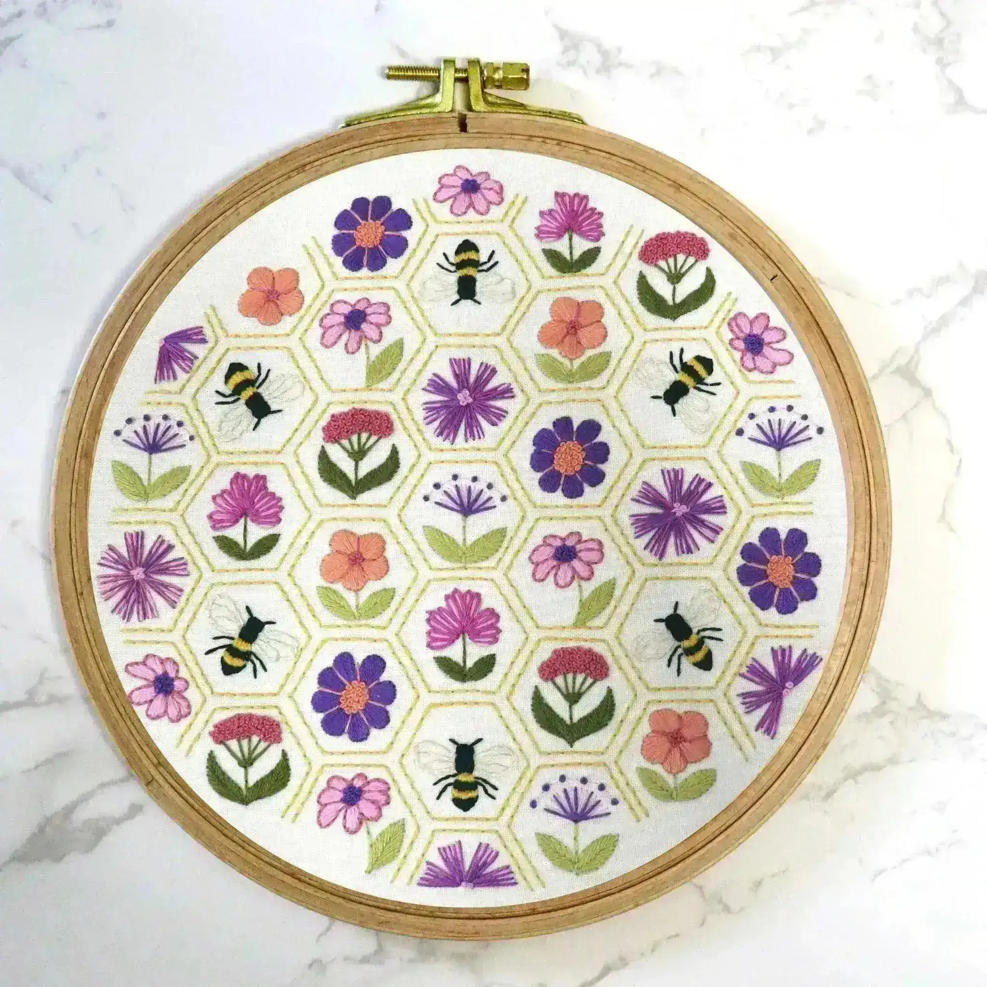 Flower Hive, Pre Printed Embroidery Fabric Panel , Pre Printed Fabric Pattern , StitchDoodles , embroidery hoop kit, embroidery kits for adults, embroidery kits for beginners, hand embroidery, hand embroidery fabric, modern embroidery kits, unique embroidery kits , StitchDoodles , shop.stitchdoodles.com