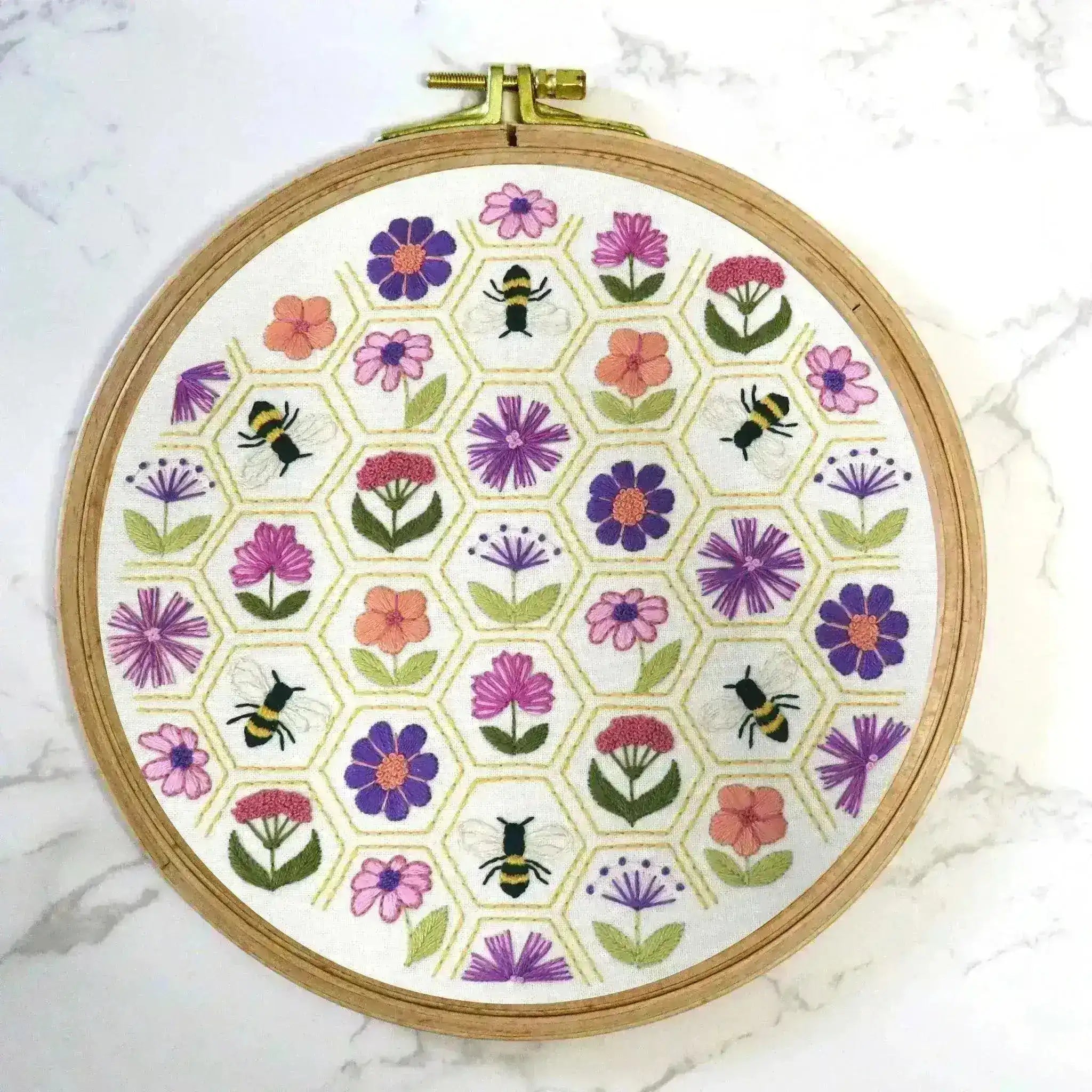 Flower Hive, Pre Printed Embroidery Fabric Panel , Pre Printed Fabric Pattern , StitchDoodles , embroidery hoop kit, embroidery kits for adults, embroidery kits for beginners, hand embroidery, hand embroidery fabric, modern embroidery kits, unique embroidery kits , StitchDoodles , shop.stitchdoodles.com