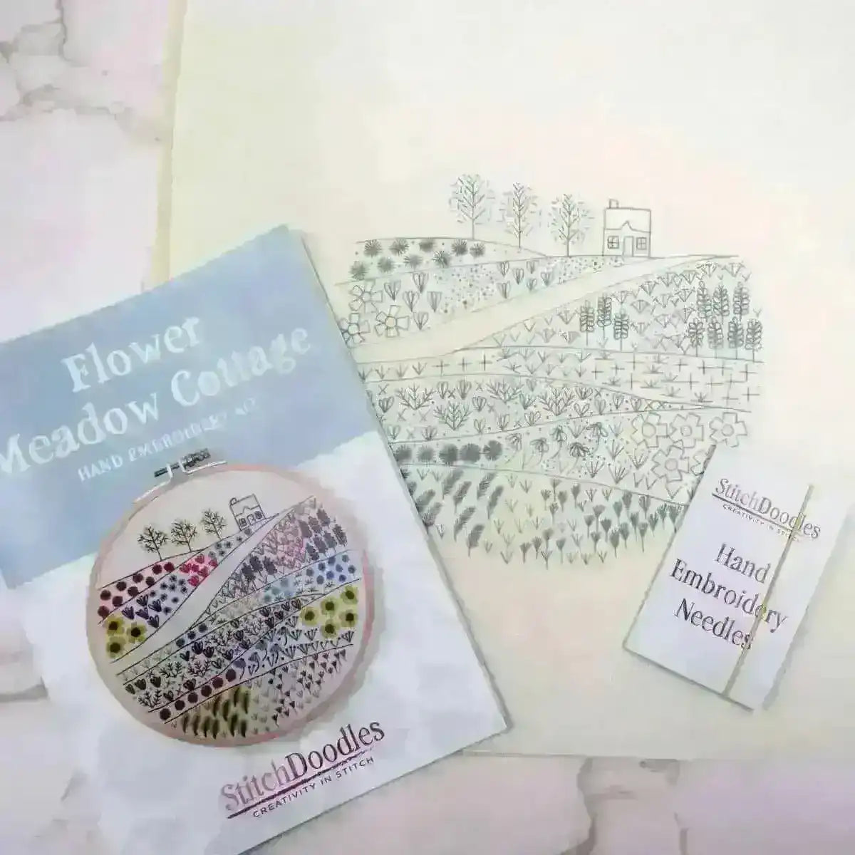 Flower Meadow Cottage Hand Embroidery Kit , Embroidery Kit , StitchDoodles , beginner embroidery, Embroidery, embroidery hoop kit, Embroidery Kit, embroidery kits for adults, embroidery kits for beginners, flower embroidery, hand embroidery, hand embroidery fabric, hand embroidery hoop, hand embroidery kit, hand embroidery pattern, hand embroidery thread, hand stitching, modern embroidery kits, nurge embroidery hoop, unique embroidery kits, wildlife embroidery , StitchDoodles , shop.stitchdoodles.com