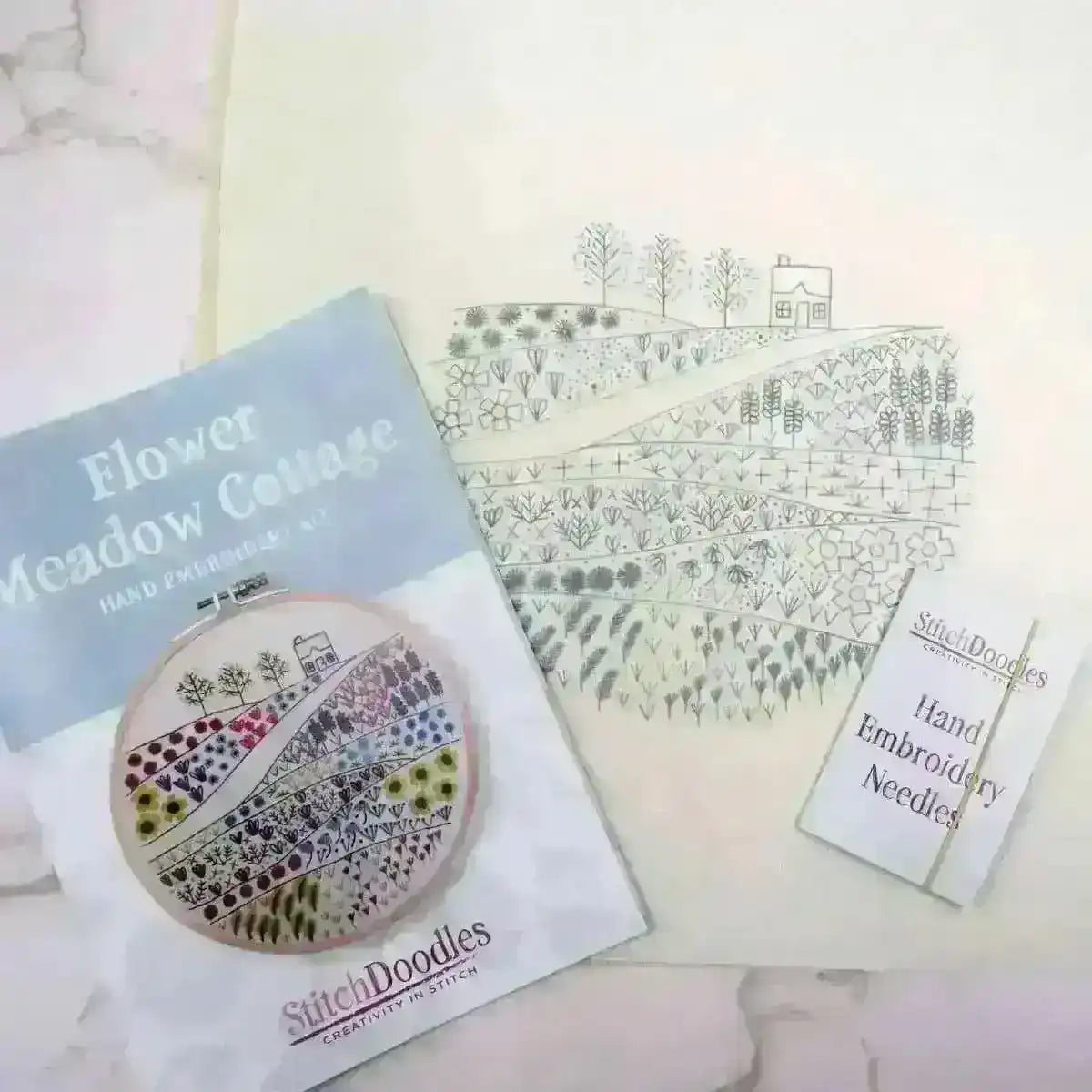 Flower Meadow Cottage Hand Embroidery Kit , Embroidery Kit , StitchDoodles , beginner embroidery, Embroidery, embroidery hoop kit, Embroidery Kit, embroidery kits for adults, embroidery kits for beginners, flower embroidery, hand embroidery, hand embroidery fabric, hand embroidery hoop, hand embroidery kit, hand embroidery pattern, hand embroidery thread, hand stitching, modern embroidery kits, nurge embroidery hoop, unique embroidery kits, wildlife embroidery , StitchDoodles , shop.stitchdoodles.com