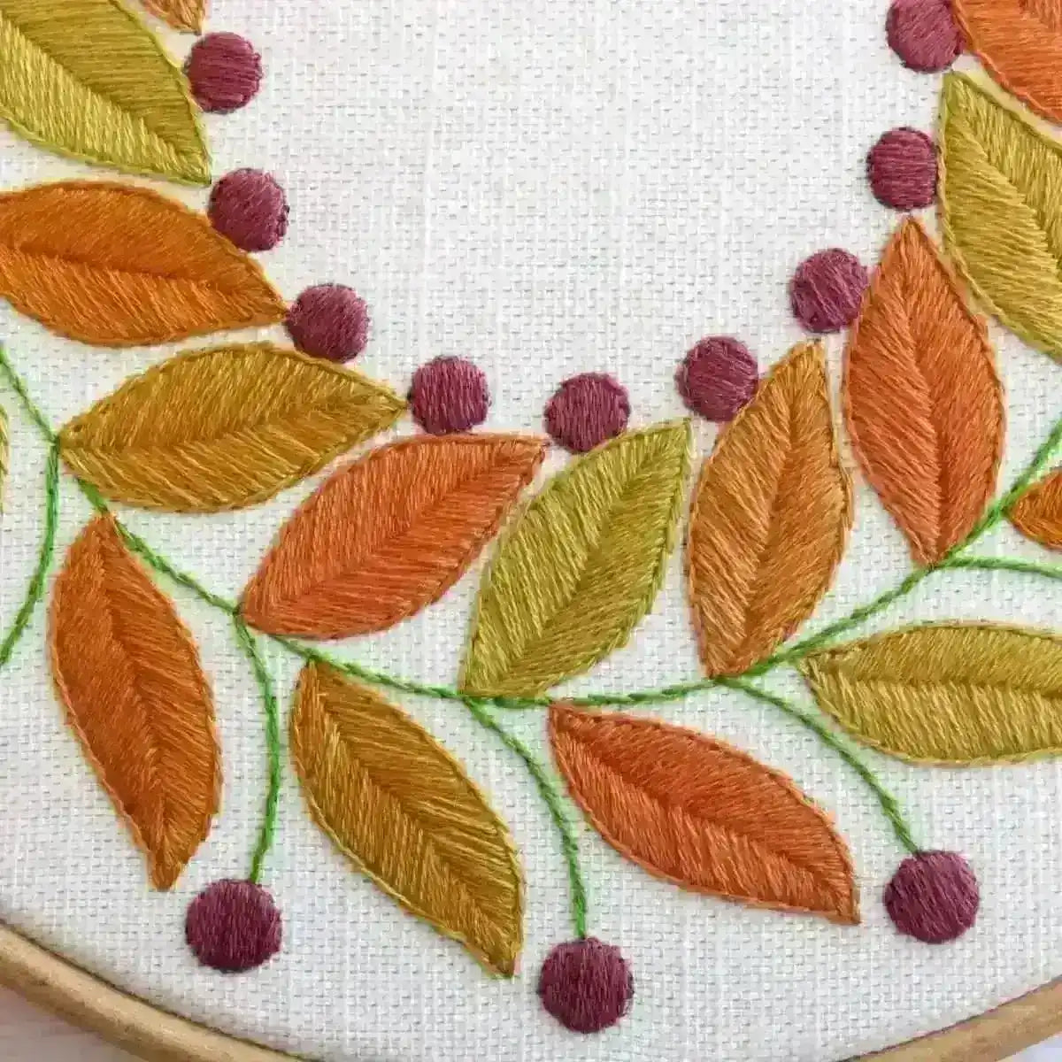 Golden Leaves Hand Embroidery Pattern , PDF Download , StitchDoodles , embroidery hoop kit, embroidery kits for adults, embroidery kits for beginners, hand embroidery, modern embroidery kits, PDF pattern, unique embroidery kits , StitchDoodles , shop.stitchdoodles.com