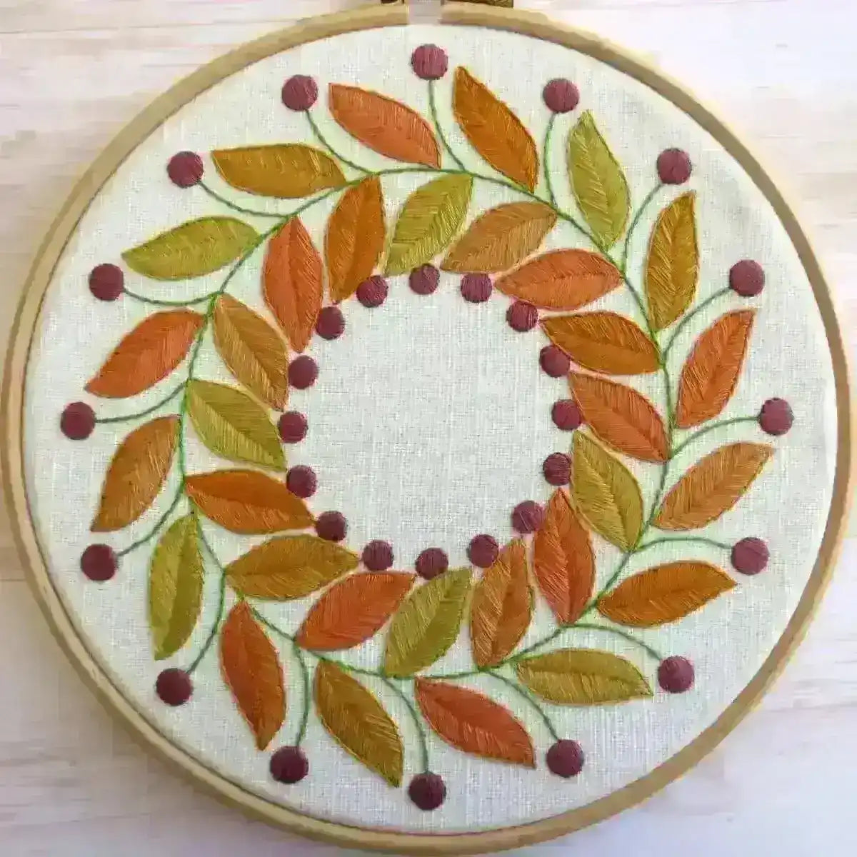 Golden Leaves, Pre Printed Embroidery Fabric Panel , Pre Printed Fabric Pattern , StitchDoodles , embroidery hoop kit, embroidery kits for adults, embroidery kits for beginners, hand embroidery, hand embroidery fabric, modern embroidery kits, PDF pattern, unique embroidery kits , StitchDoodles , shop.stitchdoodles.com