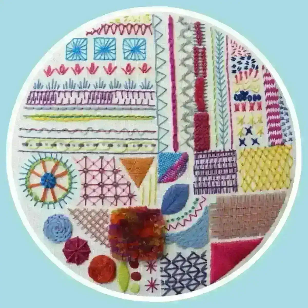 Hand embroidery Stitch Sampler with over 30 different stitches, Hand Embroidery Pattern , PDF Download , StitchDoodles , embroidery hoop kit, embroidery kits for adults, embroidery kits for beginners, hand embroidery, modern embroidery kits, PDF pattern, unique embroidery kits , StitchDoodles , shop.stitchdoodles.com