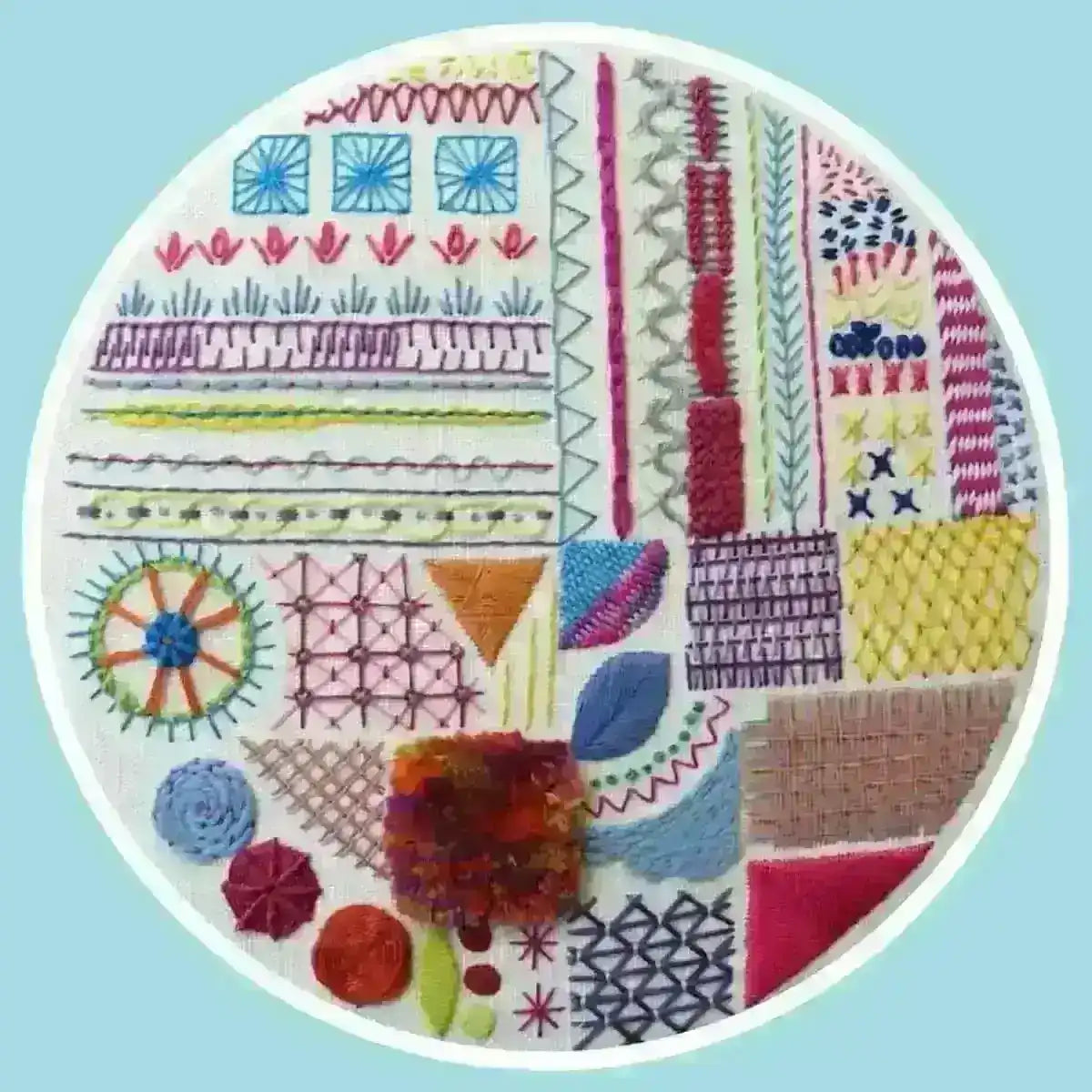 Hand embroidery Stitch Sampler with over 30 different stitches, Hand Embroidery Pattern , PDF Download , StitchDoodles , embroidery hoop kit, embroidery kits for adults, embroidery kits for beginners, hand embroidery, modern embroidery kits, PDF pattern, unique embroidery kits , StitchDoodles , shop.stitchdoodles.com