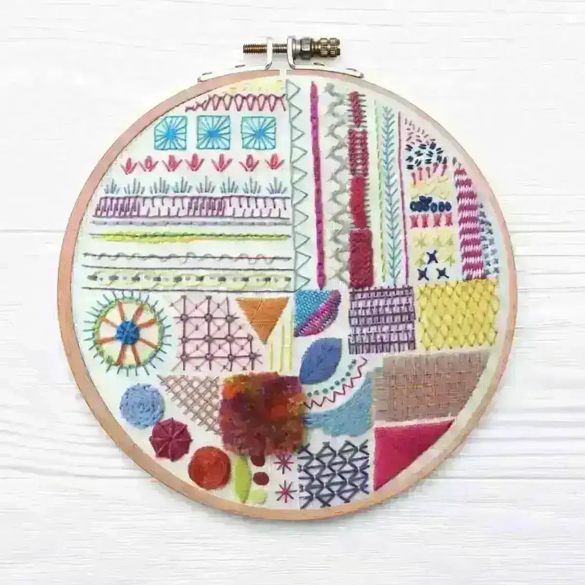Hand embroidery Stitch Sampler with over 30 different stitches, Hand Embroidery Pattern , PDF Download , StitchDoodles , embroidery hoop kit, embroidery kits for adults, embroidery kits for beginners, hand embroidery, modern embroidery kits, PDF pattern, unique embroidery kits , StitchDoodles , shop.stitchdoodles.com