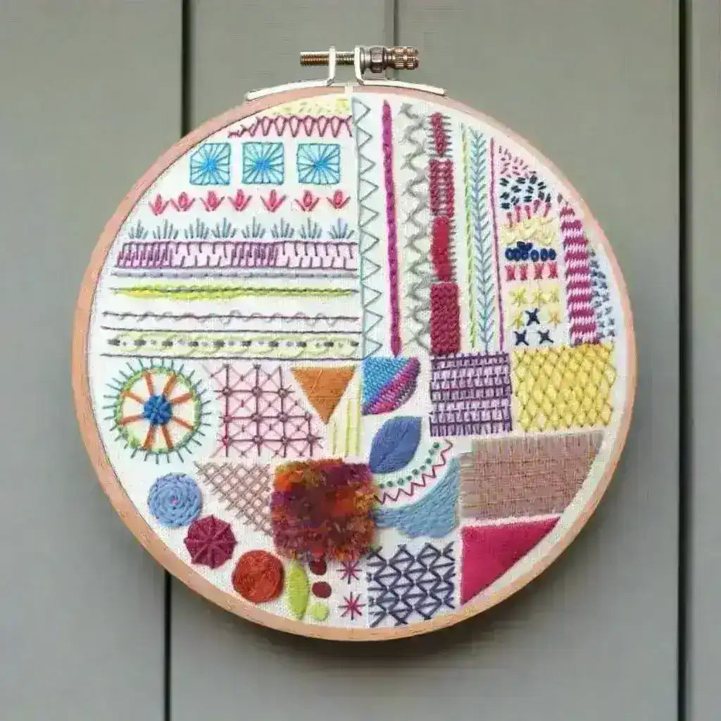 Hand embroidery Stitch Sampler with over 30 different stitches, Hand Embroidery Pattern , PDF Download , StitchDoodles , embroidery hoop kit, embroidery kits for adults, embroidery kits for beginners, hand embroidery, modern embroidery kits, PDF pattern, unique embroidery kits , StitchDoodles , shop.stitchdoodles.com