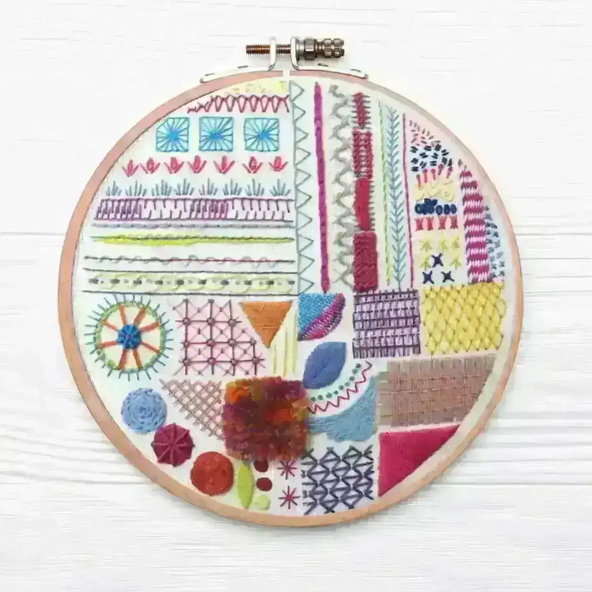 Hand embroidery Stitch Sampler with over 30 different stitches, Hand Embroidery Pattern , PDF Download , StitchDoodles , embroidery hoop kit, embroidery kits for adults, embroidery kits for beginners, hand embroidery, modern embroidery kits, PDF pattern, unique embroidery kits , StitchDoodles , shop.stitchdoodles.com
