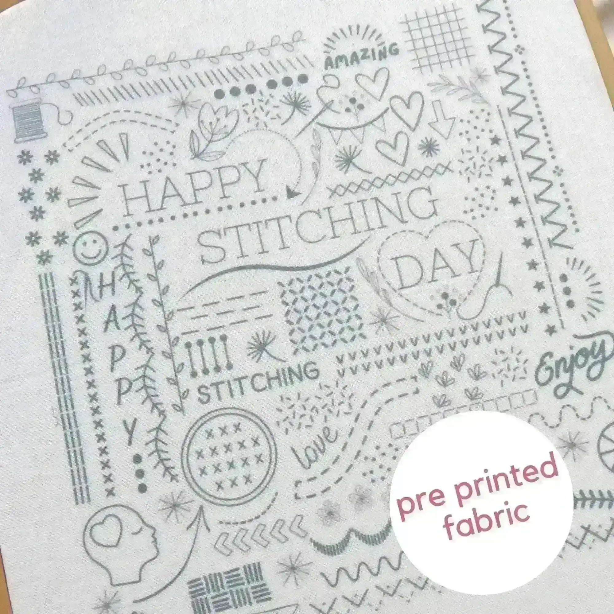 Happy Stitching Pre Printed Fabric , Pre Printed Fabric Pattern , StitchDoodles , doodle embroidery, embroidery hoop kit, Embroidery Kit, embroidery kit for adults, embroidery kit fro beginners, embroidery pattern, flower embroidery, hand embroidery, hand embroidery kit, hand embroidery pattern, modern embroidery kits, month embroidery, PDF pattern, year embroidery, Year of Stitches , StitchDoodles , shop.stitchdoodles.com