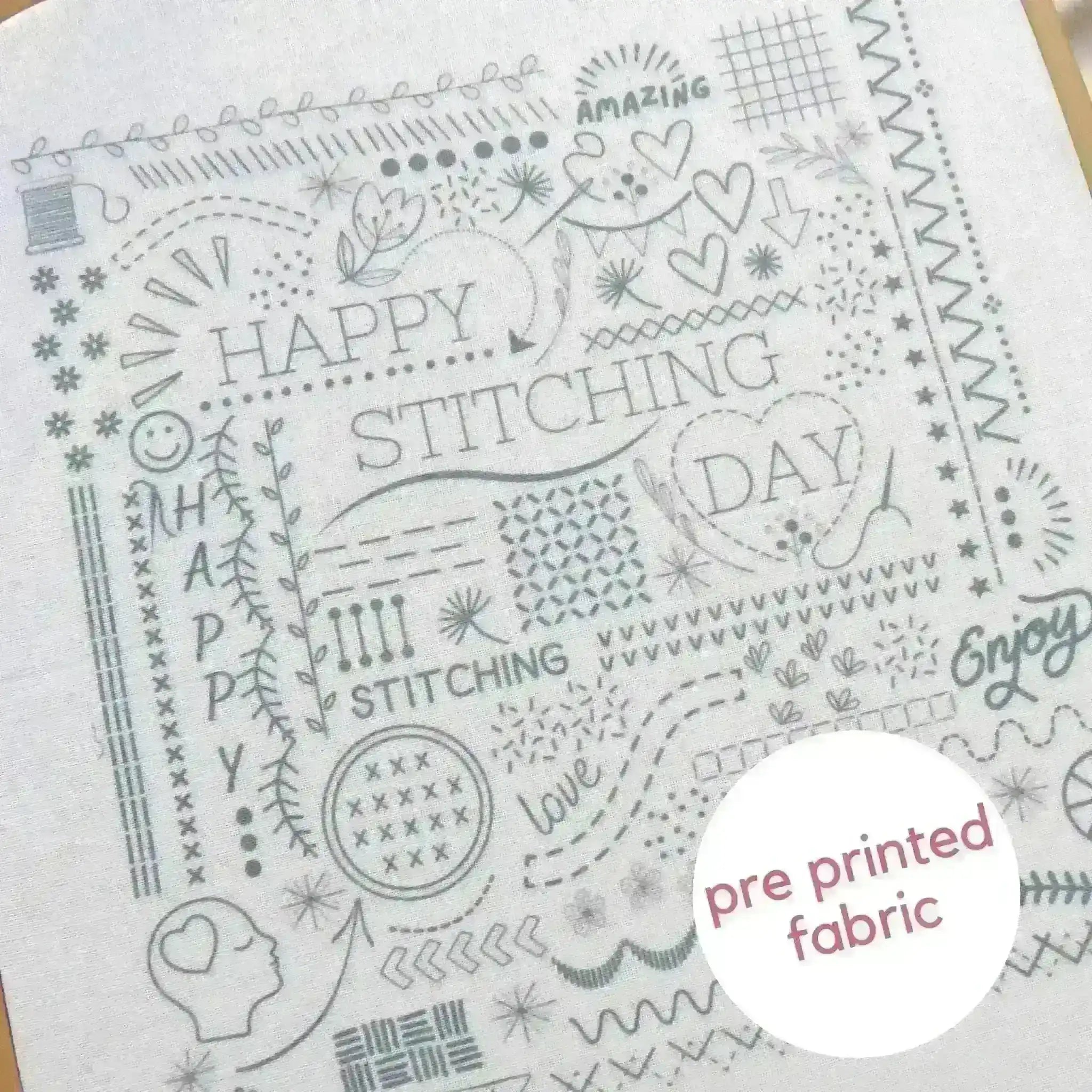 Happy Stitching Pre Printed Fabric , Pre Printed Fabric Pattern , StitchDoodles , doodle embroidery, embroidery hoop kit, Embroidery Kit, embroidery kit for adults, embroidery kit fro beginners, embroidery pattern, flower embroidery, hand embroidery, hand embroidery kit, hand embroidery pattern, modern embroidery kits, month embroidery, PDF pattern, year embroidery, Year of Stitches , StitchDoodles , shop.stitchdoodles.com