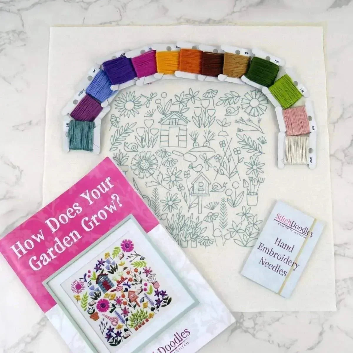 How does your Garden Grow Hand Embroidery Kit, Embroidery Kit, StitchDoodles, A Walk in the Woods - stitchdoodles, creative, Embroidery, embroidery hoop, Embroidery Kit, embroidery pattern, garden embroidery, hand embroidery, hand embroidery fabric, hand embroidery kit, hand embroidery seat frame, nurge embroidery hoop, nurge square hoops, pattern, patterns, Printed Pattern, StitchDoodles, stitched, stitching, wildlife embroidery, StitchDoodles, shop.stitchdoodles.com