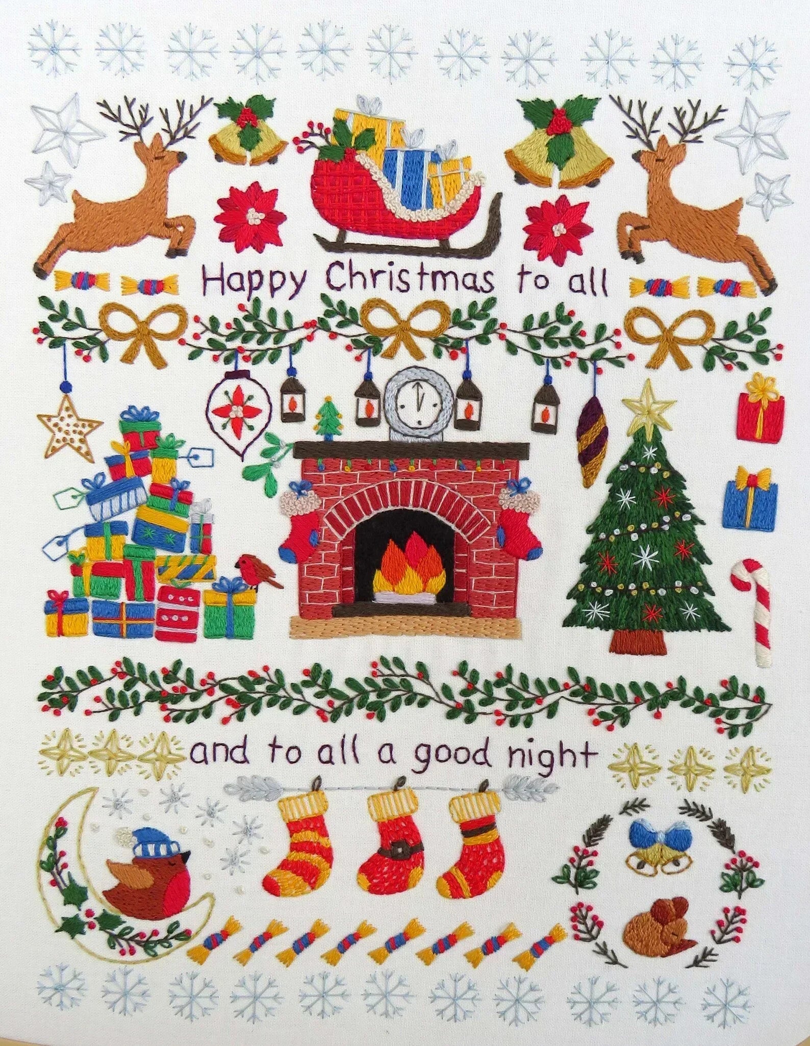 Night Before Christmas Pre Printed Embroidery Fabric Panel