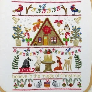 Embroidered Christmas-themed design with festive elements and text.