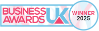 Business Awards UK winner 2025 logo with pink and blue design