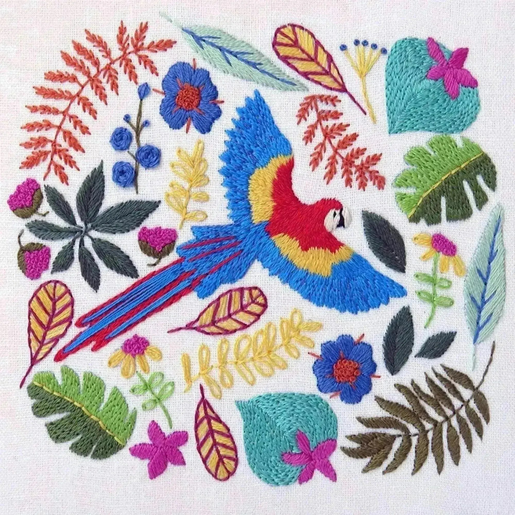 Macaw Parrot Tropical Hand Embroidery Design , PDF Download , StitchDoodles , embroidery hoop kit, embroidery kit for adults, embroidery kit for beginers, embroidery kits for beginners, hand embroidery, PDF pattern , StitchDoodles , shop.stitchdoodles.com