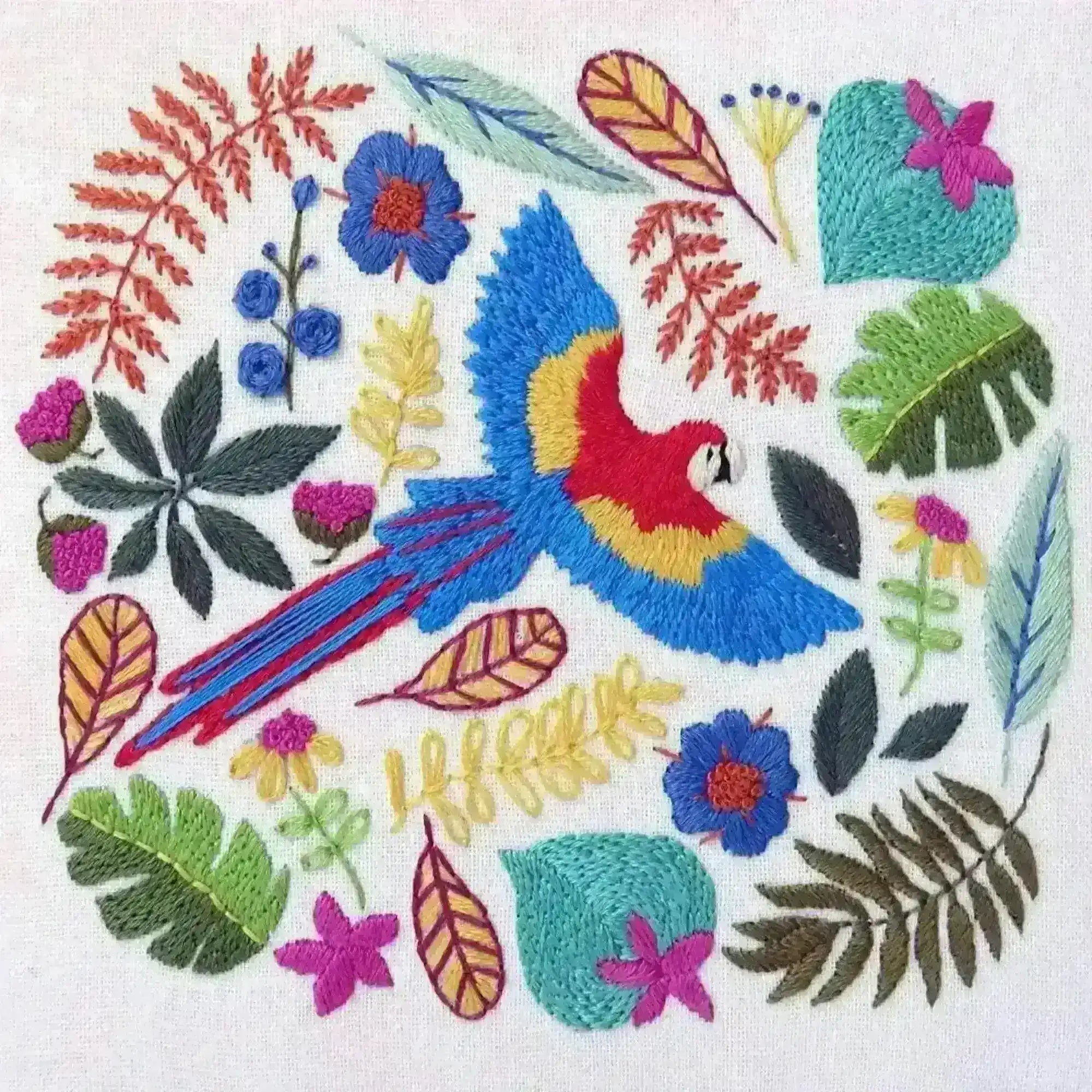 Macaw Parrot Tropical Hand Embroidery Design , PDF Download , StitchDoodles , embroidery hoop kit, embroidery kit for adults, embroidery kit for beginers, embroidery kits for beginners, hand embroidery, PDF pattern , StitchDoodles , shop.stitchdoodles.com