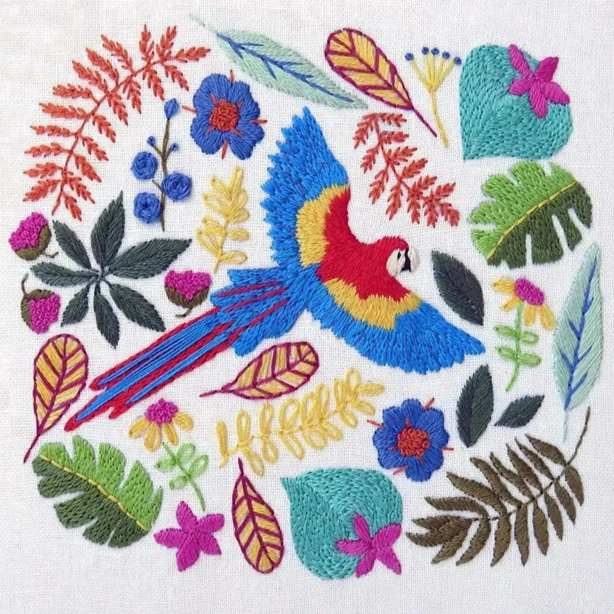 Macaw Parrot Tropical Hand Embroidery Design , PDF Download , StitchDoodles , embroidery hoop kit, embroidery kit for adults, embroidery kit for beginers, embroidery kits for beginners, hand embroidery, PDF pattern , StitchDoodles , shop.stitchdoodles.com